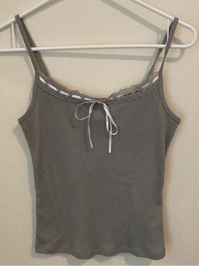 H&M Ribbed Lace-Trim Cami Top Medium